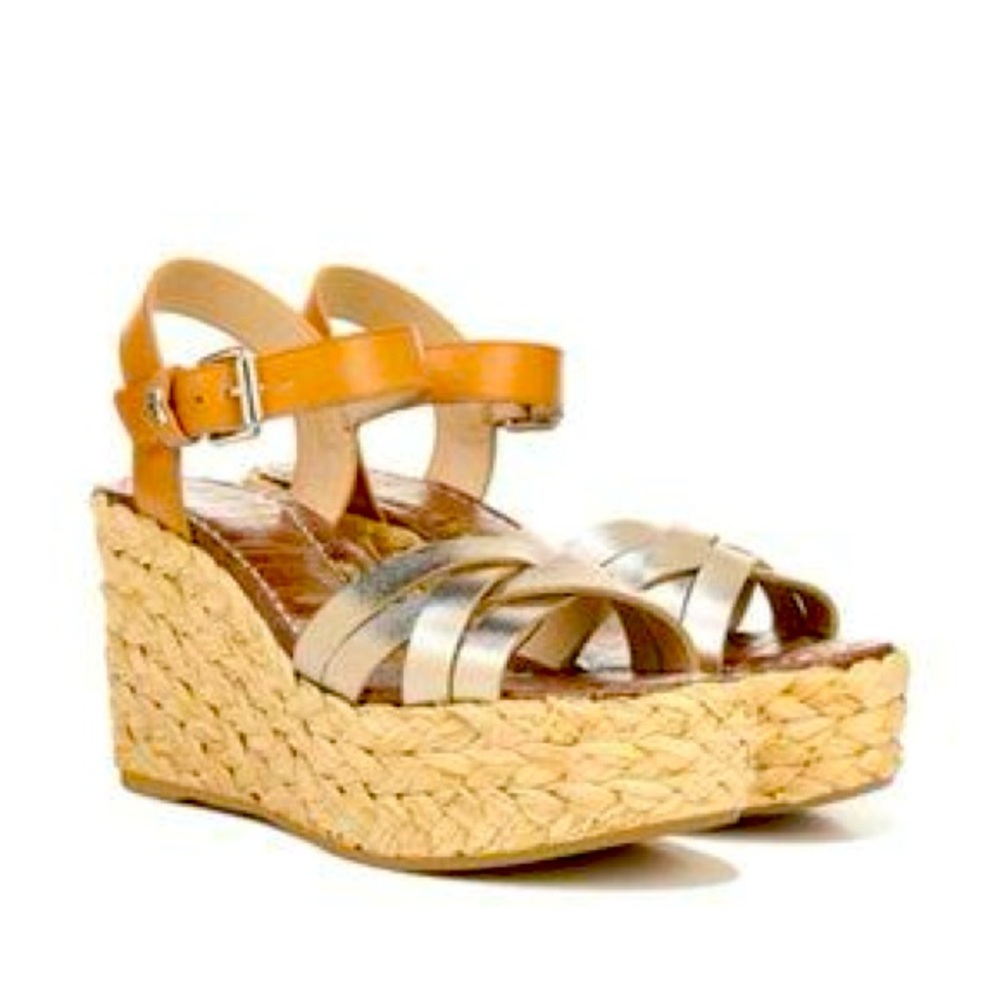 Sam Edelman Darlene Wedge Sandals 8.5 Metallic Gold Espadrille Braided Platform - Picture 2 of 16